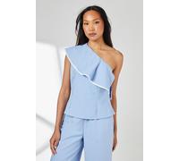 Principles Women's Blue Contrast Detail One Shoulder Frill Linen Top | Size: 16 Principles Blue 16