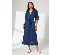 Principles Navy Contrast Detail Poplin Drawstring Midi Dress, 10, Navy