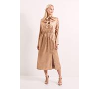 Principles Women's Cowl Tie Neck Satin Jacquard Midi Dress in Camel | Size: 18 Principles Camel 18