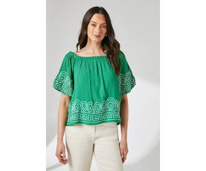 Principles Women's Crinkle Bardot Bubble Sleeve Top in Bright Green | Size: 14 Principles Bright Green 14