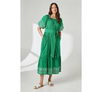 Principles Women's Crinkle Viscose Embroidered Bardot Midi Dress in Bright Green | Size: 16 Principles Bright Green 16