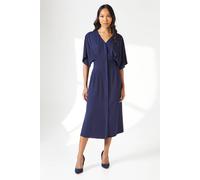 Principles Womens Fit Flare Dress Navy V-Neck Pleated Waist Midi Spring Summer