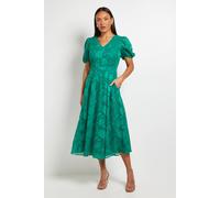 Principles Women's Floral Jacquard Puff Sleeve Midi Dress in Bright Green | Size: 12 Principles Bright Green 12