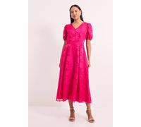 Principles Women's Floral Jacquard Puff Sleeve Midi Dress in Pink | Size: 18 Principles Pink 18