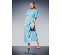 Principles Women's Flutter Sleeve Pleat Detail Satin Midi Dress in Light Blue | Size: 18 Principles Light Blue 18