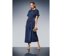 Principles Women's Flutter Sleeve Pleat Detail Satin Midi Dress in Navy | Size: 12 Principles Navy 12
