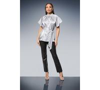 Principles Women's Gathered Neck Tie Waist Satin Blouse in Silver | Size: 16 Principles Silver 16