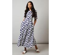 Principles Women's Geo Print Seam Detail Midi Dress in Navy | Size: 12 Principles Navy 12