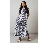 Principles Women's Geo Print Seam Detail Midi Dress in Navy | Size: 8 Principles Navy 8