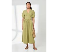 Principles Women's Green Linen Look V-Neck Midi Dress in Olive | Size: 16 Principles Olive 16