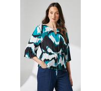 Principles Women's Green Printed Pleated Drawstring Waist Crepe Top | Size: 16 Principles Green 16