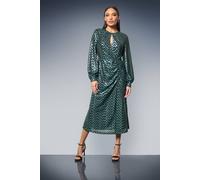 Principles Women's Keyhole Detail Ruched Front Metallic Detail Jersey Midi Dress in Green | Size: 16 Principles Green 16