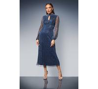 Principles Women's Keyhole Detail Sparkle Plisse Jersey Midi Dress in Blue | Size: 10 Principles Blue 10