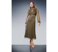 Principles Women's Keyhole Detail Sparkle Plisse Jersey Midi Dress in Gold | Size: 10 Principles Gold 10