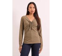 Principles Women's Khaki Front Tie Rushed Jersey Top | Size: 12 Principles Khaki 12