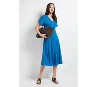 Principles Women's Linen Blend Pleat Detail Midi Dress in Blue | Size: 14 Principles Blue 14
