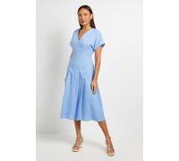 Principles Women's Linen Blend Pleat Detail Midi Dress in Light Blue | Size: 12 Principles Light Blue 12