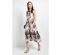 Principles Women's Marble Print Pleated Midi Dress in Mono | Size: 18 Principles Mono 18