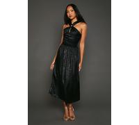 Principles Womens Midi Dress Black Metallic Halter Neck Sleeveless Party