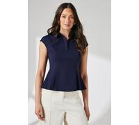 Navy Collared Ponte Peplum Shirt Principles Navy 12