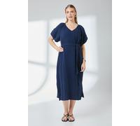 Principles Women's Navy Puff Sleeve Gauze Tie Waist Midi Dress | Size: 14 Principles Navy 14