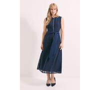 Principles Women's Navy Western Yoke Tie Waist Jacquard Midi Dress | Size: 20 Principles Navy 20