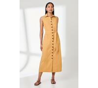 Principles Women's Ochre Button Front Linen Column Shirt Dress | Size: 16 Principles Ochre 16