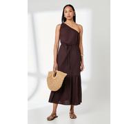 Principles Women's One Shoulder Tiered Linen Mix Midaxi Dress in Brown | Size: 16 Principles Brown 16