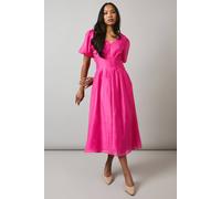Principles Women's Organza Puff Sleeve Midi Dress in Cerise | Size: 8 Principles Cerise 8