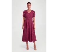 Principles Women's Petite Floral Jacquard Puff Sleeve Midi Dress in Berry | Size: 20 Principles Berry 20