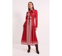 Principles Women's Placement Print Tie Neck Yolk Detail Crepe Midi Dress in Rust | Size: 12 Principles Rust 12