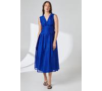 Principles Women's Pleat Detail V Neck Organza Midi Dress in Blue | Size: 10 Principles Blue 10