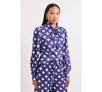 Principles Women's Printed Satin Pussybow Blouse in Blue | Size: 18 Principles Blue 18
