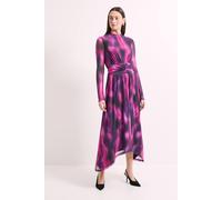 Principles Women's Printed Tie Waist Hanky Hem Mesh Midi Dress in Purple | Size: 12 Principles Purple 12
