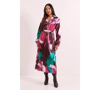 Principles Women's Printed Wrap Tie Waist Satin Shirt Dress in Plum | Size: 14 Principles Plum 14