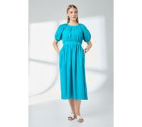 Principles Women's Puff Sleeve Waistband Detail Midi Dress in Aqua | Size: 12 Principles Aqua 12