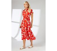 Principles Women's Red Abstract Print Button Through Shirt Dress | Size: 16 Principles Red 16
