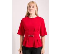 Principles Women's Red Trim Pleat Detail Ponte Top | Size: 14 Principles Red 14