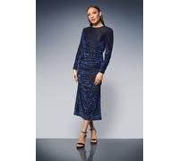 Principles Women's Ruched Cuff & Side Seam Velvet Devore Bodycon Dress in Blue | Size: 16 Principles Blue 16