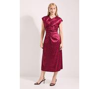 Principles Women's Ruched Front Satin Jacquard Keyhole Detail Midi Dress in Berry | Size: 20 Principles Berry 20