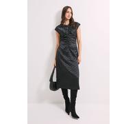 Principles Women's Ruched Front Satin Jacquard Keyhole Detail Midi Dress in Black | Size: 18 Principles Black 18