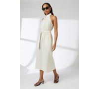 Principles Women's Sand Pinstripe Collared Halterneck Midi Dress | Size: 16 Principles Sand 16