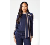 Principles Womens Satin Contrast Detail Top - Navy - Size 18 UK
