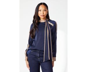 Principles Womens Satin Contrast Detail Top - Navy - Size 18 UK