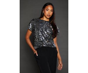 Principles Womens Sequin Detail Top - Silver - Size 12 UK