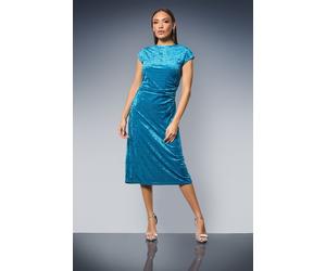 Principles Women's Striped Velvet Ruched Waist Midi Dress in Teal | Size: 14 Principles Teal 14