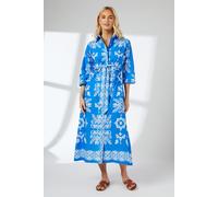 Principles Women's Tile Print Tie Front Midi Shirt Dress in Blue | Size: 12 Principles Blue 12