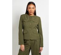 Principles Women's Utility Collarless Textured Jacket in Khaki | Size: 14 Principles Khaki 14