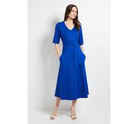 Principles Women's V Neck Belted Ponte Midi Dress in Cobalt | Size: 16 Principles Cobalt 16