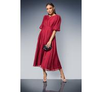 Principles Women's Wine Pleat Waist Organza Midi Dress | Size: 14 Principles Wine 14